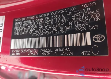 2021 Toyota Prius Prime Xle from USA, damaged, VIN JTDKAMFP0M3171787